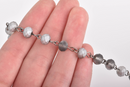 1 yard (3 feet) Frosted Matte SILVER GREY Crystal Rondelle Rosary Chain, gunmetal, 8mm faceted rondelle glass beads, fch0662a