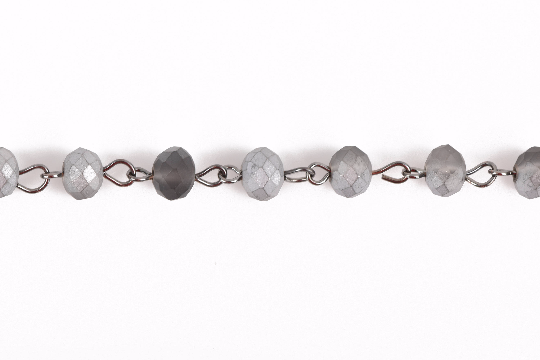 1 yard (3 feet) Frosted Matte SILVER GREY Crystal Rondelle Rosary Chain, gunmetal, 8mm faceted rondelle glass beads, fch0662a
