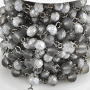 13 feet Frosted Matte SILVER GREY Crystal Rondelle Rosary Chain, gunmetal, 8mm faceted rondelle glass beads, fch0662b