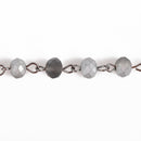 13 feet Frosted Matte SILVER GREY Crystal Rondelle Rosary Chain, gunmetal, 8mm faceted rondelle glass beads, fch0662b