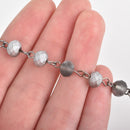 13 feet Frosted Matte SILVER GREY Crystal Rondelle Rosary Chain, gunmetal, 8mm faceted rondelle glass beads, fch0662b
