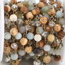 1 yard JASPER, AMAZONITE & CRYSTAL Crystal Rosary Chain, bronze, 6mm faceted round and rondelle beads, fch0665a