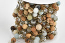1 yard JASPER, AMAZONITE & CRYSTAL Crystal Rosary Chain, bronze, 6mm faceted round and rondelle beads, fch0665a