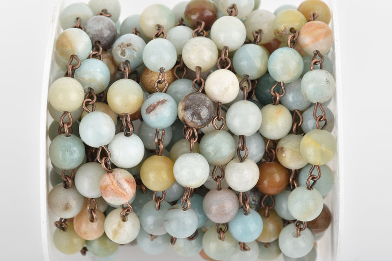 1 yard (3 feet) AMAZONITE GEMSTONE Rosary Chain, copper wire, 8mm round gemstone beads, fch0667a