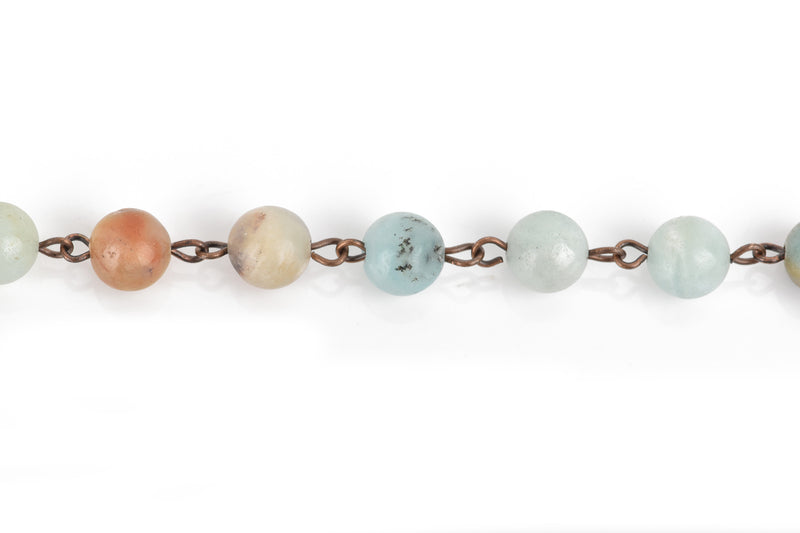 1 yard (3 feet) AMAZONITE GEMSTONE Rosary Chain, copper wire, 8mm round gemstone beads, fch0667a