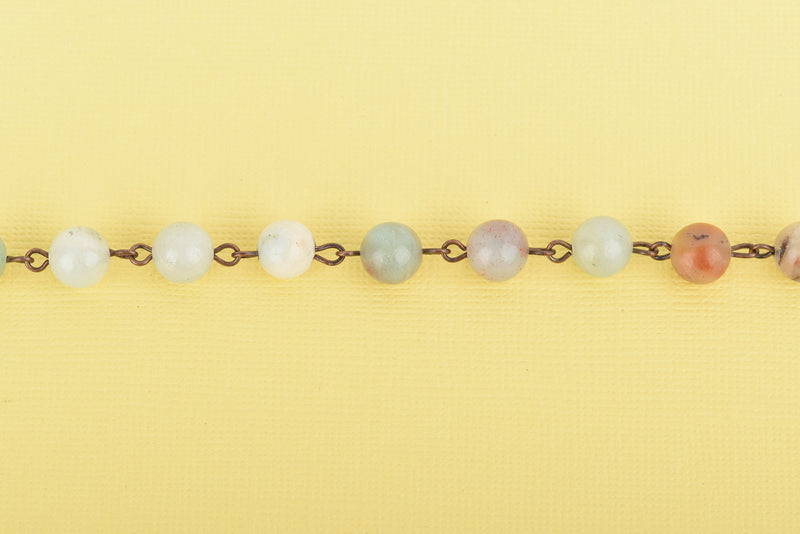 1 yard (3 feet) AMAZONITE GEMSTONE Rosary Chain, copper wire, 8mm round gemstone beads, fch0667a