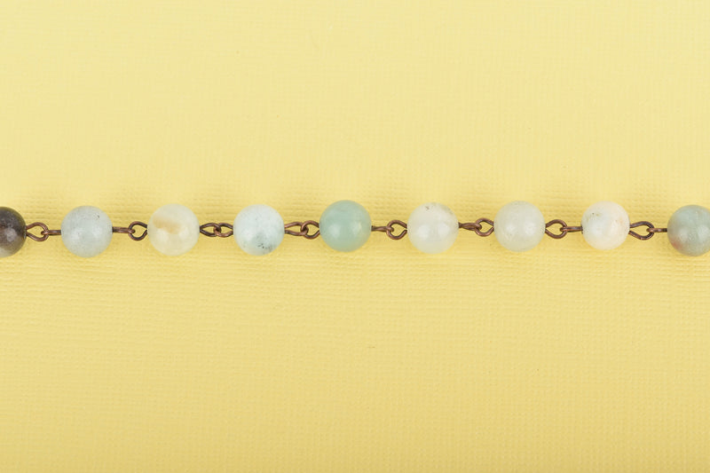 1 yard (3 feet) AMAZONITE GEMSTONE Rosary Chain, copper wire, 8mm round gemstone beads, fch0667a