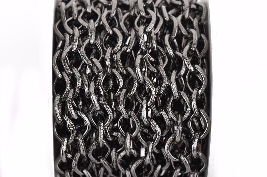 1 yard GUNMETAL BLACK Cable Chain, Diamond Links are 10x8mm unsoldered, hammered texture, fch0668a