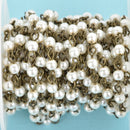 1 yard IVORY CREAM Pearl Rosary Chain, bronze, Off White Glass Pearls, 4mm round glass pearl beads, fch0669a