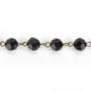 13 ft (4.33 yards) Black Crystal Rosary Chain, bronze, 8mm round faceted crystal beads, fch0670b