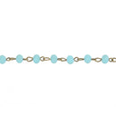 1 yard Matte TURQUOISE BLUE Crystal Rondelle Rosary Chain, bronze, 6mm faceted frosted rondelle glass beads, fch0671a