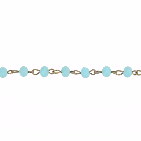 13 feet (4.33 yards) Matte TURQUOISE BLUE Crystal Rondelle Rosary Chain, bronze, 6mm faceted frosted rondelle glass beads, fch0671b