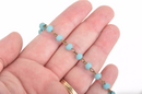 13 feet (4.33 yards) Matte TURQUOISE BLUE Crystal Rondelle Rosary Chain, bronze, 6mm faceted frosted rondelle glass beads, fch0671b