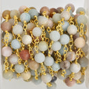 1 yard AMAZONITE GEMSTONE Rosary Chain, bright gold, 6mm round gemstone beads, fch0675a