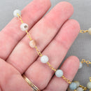 13 feet (4 meters) AMAZONITE GEMSTONE Rosary Chain, bright gold, 6mm round gemstone beads, fch0675b