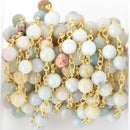 13 feet (4 meters) AMAZONITE GEMSTONE Rosary Chain, bright gold, 6mm round gemstone beads, fch0675b