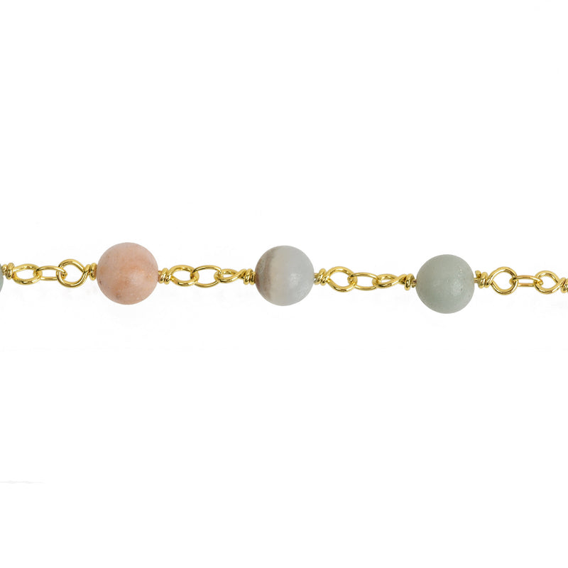 1 yard AMAZONITE GEMSTONE Rosary Chain, bright gold, 6mm round gemstone beads, fch0675a