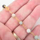 13 feet (4 meters) AMAZONITE GEMSTONE Rosary Chain, bright gold, 6mm round gemstone beads, fch0675b