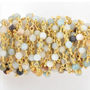 1 yard AMAZONITE GEMSTONE Rosary Chain, bright gold, 4mm round gemstone beads, fch0676a
