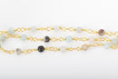 1 yard AMAZONITE GEMSTONE Rosary Chain, bright gold, 4mm round gemstone beads, fch0676a