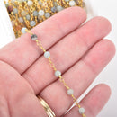13 feet AMAZONITE GEMSTONE Rosary Chain, bright gold, 4mm round gemstone beads, fch0676b