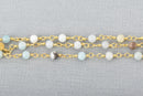 1 yard AMAZONITE GEMSTONE Rosary Chain, bright gold, 4mm round gemstone beads, fch0676a