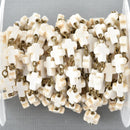 10 feet spool WHITE HOWLITE CROSS Bead Rosary Chain, gemstone chain, bronze links, 10x8mm cross gemstone beads, fch0677c