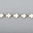 10 feet spool WHITE HOWLITE CROSS Bead Rosary Chain, gemstone chain, bronze links, 10x8mm cross gemstone beads, fch0677c