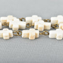 10 feet spool WHITE HOWLITE CROSS Bead Rosary Chain, gemstone chain, bronze links, 10x8mm cross gemstone beads, fch0677c