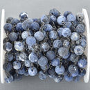 13 feet (4 meters) Matte SODALITE GEMSTONE Rosary Chain, gunmetal, denim blue white natural sodalite, 8mm round gemstone beads, fch0678b