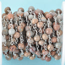 13 ft AQUA TERRA JASPER Gemstone Rosary Chain, double wrap silver links, 6mm round natural gemstone beads, fch0680b