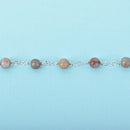 13 ft AQUA TERRA JASPER Gemstone Rosary Chain, double wrap silver links, 6mm round natural gemstone beads, fch0680b