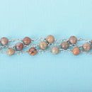 3 feet (1 yard) AQUA TERRA JASPER Gemstone Rosary Chain, double wrap silver links, 6mm round natural gemstone beads, fch0680a