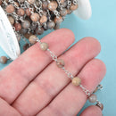 13 ft AQUA TERRA JASPER Gemstone Rosary Chain, double wrap silver links, 6mm round natural gemstone beads, fch0680b