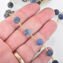 1 yard (3 feet) Matte SODALITE GEMSTONE Rosary Chain, bright gold, denim blue white natural sodalite, 8mm round gemstone beads fch0681a