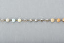1 yard Matte Gemstone Crystal Rosary Chain, Picture Jasper, Amazonite, Crystal, bronze, 8mm round, cube and rondelle beads fch0685a