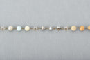 3 feet (1 yard) Gemstone Crystal Rosary Chain, Picture Jasper, Amazonite, Crystal, bronze, 6mm round, cube and rondelle beads fch0691a