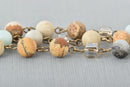 13 feet Gemstone Crystal Rosary Chain, Picture Jasper, Amazonite, Crystal, bronze, 8mm round, cube and rondelle beads fch0685b