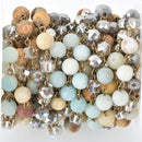 1 yard Matte Gemstone Crystal Rosary Chain, Picture Jasper, Amazonite, Crystal, bronze, 8mm round, cube and rondelle beads fch0685a