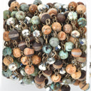 13 feet GEMSTONE CRYSTAL Rosary Chain, bronze, African Turquoise, Picture Jasper, Agate, 6mm faceted round & rondelle beads, fch0687b