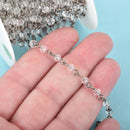 13 feet (4.33 yards) CLEAR Crystal Rosary Chain, gunmetal links, 4mm rondelle faceted crystal beads, fch0686b