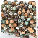 1 yard GEMSTONE CRYSTAL Rosary Chain, bronze, African Turquoise, Picture Jasper, Agate, 6mm faceted round & rondelle beads fch0687a