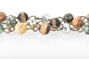 1 yard GEMSTONE CRYSTAL Rosary Chain, bronze, African Turquoise, Picture Jasper, Agate, 6mm faceted round & rondelle beads fch0687a