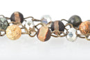 1 yard GEMSTONE CRYSTAL Rosary Chain, bronze, African Turquoise, Picture Jasper, Agate, 6mm faceted round & rondelle beads fch0687a