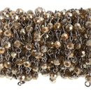 13 ft MUSHROOM BROWN Crystal Rosary Bead Chain, gunmetal links, 4mm faceted round glass beads, fch0689b
