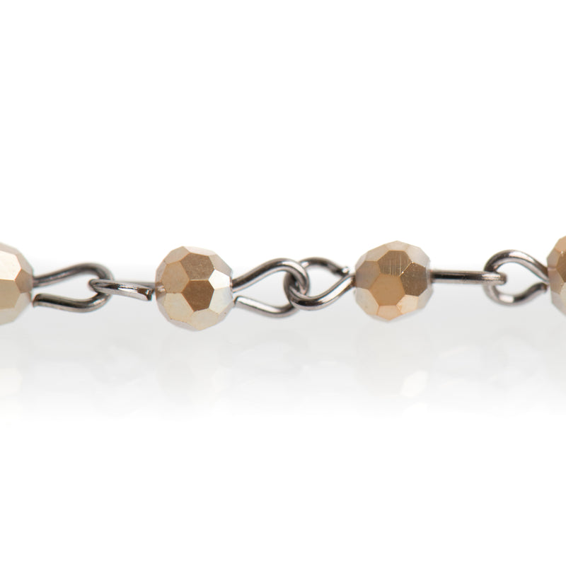 13 ft MUSHROOM BROWN Crystal Rosary Bead Chain, gunmetal links, 4mm faceted round glass beads, fch0689b