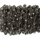 3 ft (1 yard) CHARCOAL GREY Crystal Rosary Bead Chain, gunmetal double wrapped wire, 4mm faceted rondelle glass beads, fch0690a