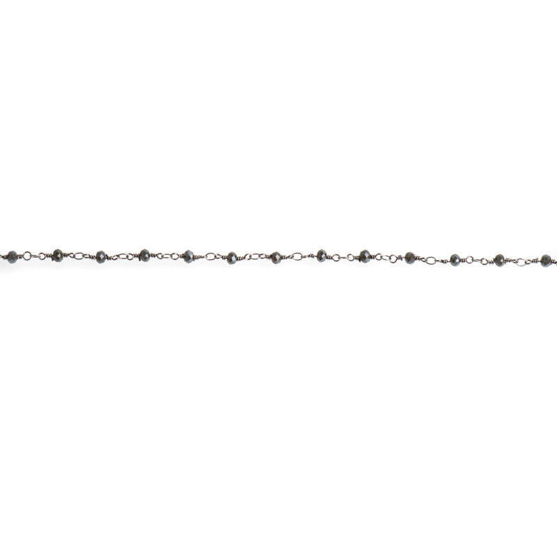 5 yards CHARCOAL GREY Crystal Rosary Bead Chain, gunmetal double wrapped wire, 4mm faceted rondelle glass beads, fch0690b
