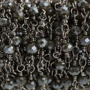 3 ft (1 yard) CHARCOAL GREY Crystal Rosary Bead Chain, gunmetal double wrapped wire, 4mm faceted rondelle glass beads, fch0690a