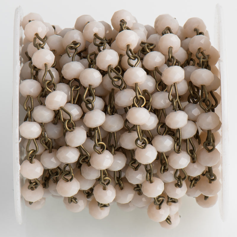 3 ft (1 yard) Pale Pink BLUSH Crystal Rondelle Rosary Chain, bronze wire, 6mm faceted rondelle glass beads, fch0693a
